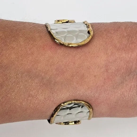 Tricolor Gold Silver Copper Plated Metal Cuff Bracelet Honeycomb‎ Braided Wide - Picture 10 of 10